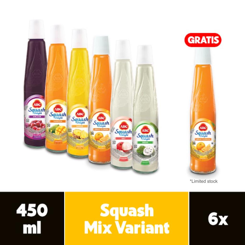 

ABC Sirup Squash Delight 450 mL Varian Campur - Multi Pack 6 pcs