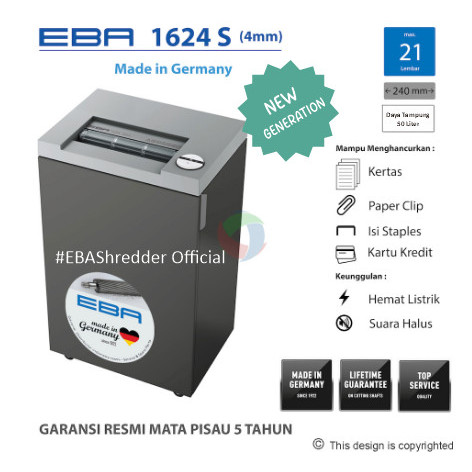 

EBA Paper Shredder 1624 S Germany Mesin Penghancur Kertas Strip Cut