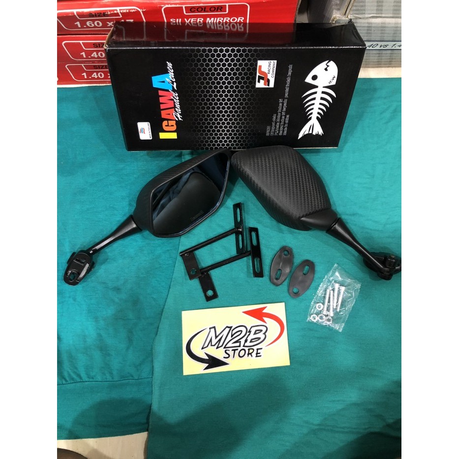 Kaca Spion Carbon Karbon Igawa Motor R15 R 15 Tangkai Pendek Kaca Biru