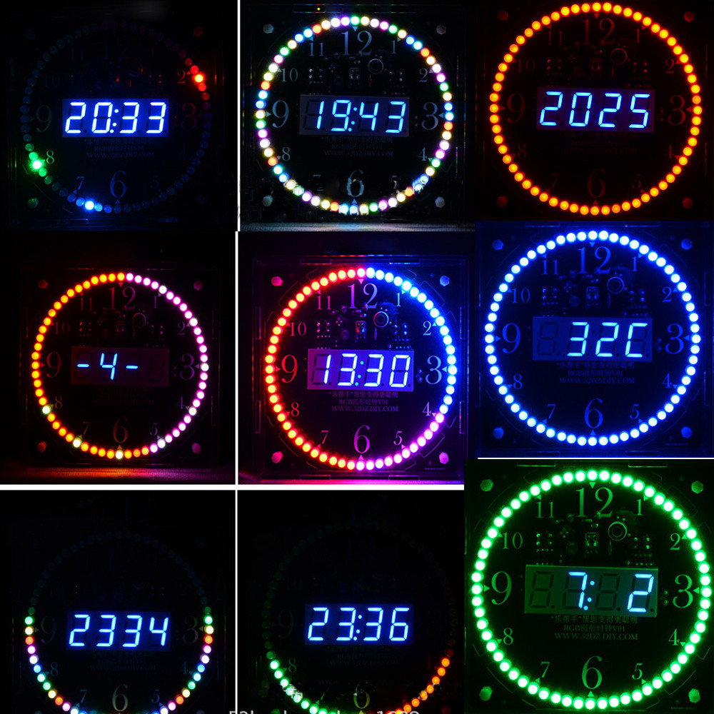 MUSK DIY electronic kit LED clock sodering project kit colorful LED RGB Color spectrum music Alarm c