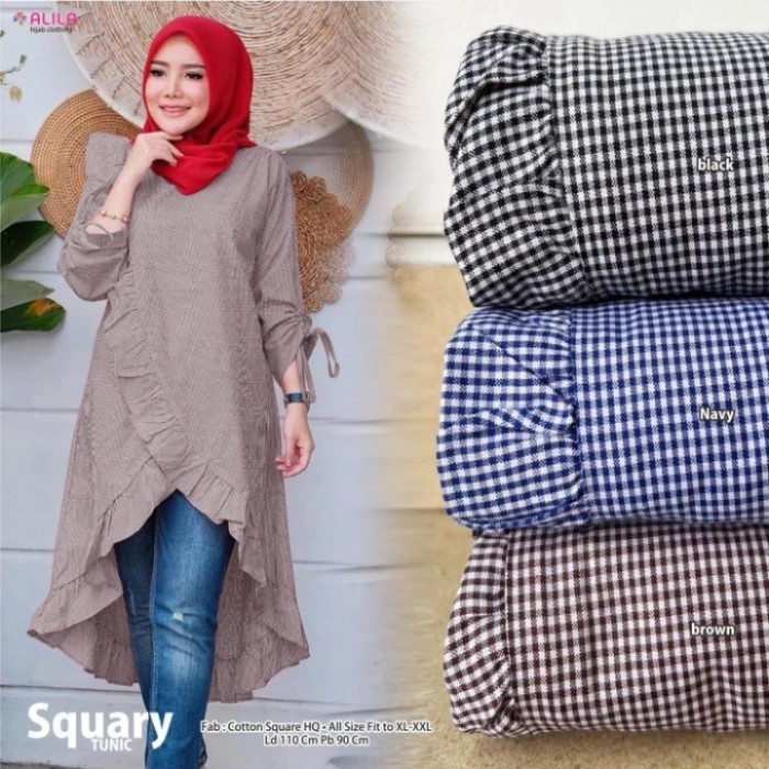 Terbaru Tunik Jumbo Xxxl Kotak Square Katun Ori Alila Best Quality Asli 100% Original