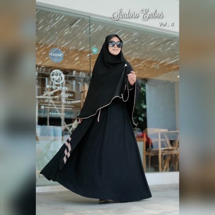 Terbaru Gamis Syari Set Khimar Sindoro Embos Ori Rosehana Hijab Terlaris