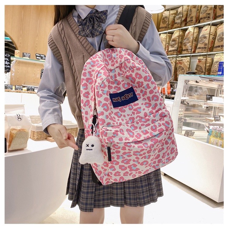 New Mores Bag Tas ransel Nilon wanita Korean Nylon Print Leopard Laptop backpack Import Animal Print