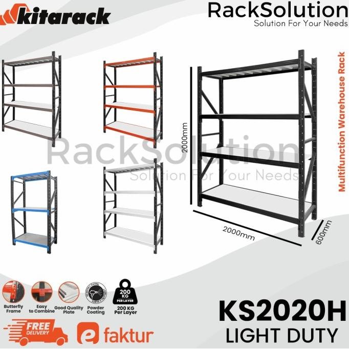 

KITARACK KS2020H STARTER Rack Gudang 2M Multifungsi 200KG 3/4 Layer