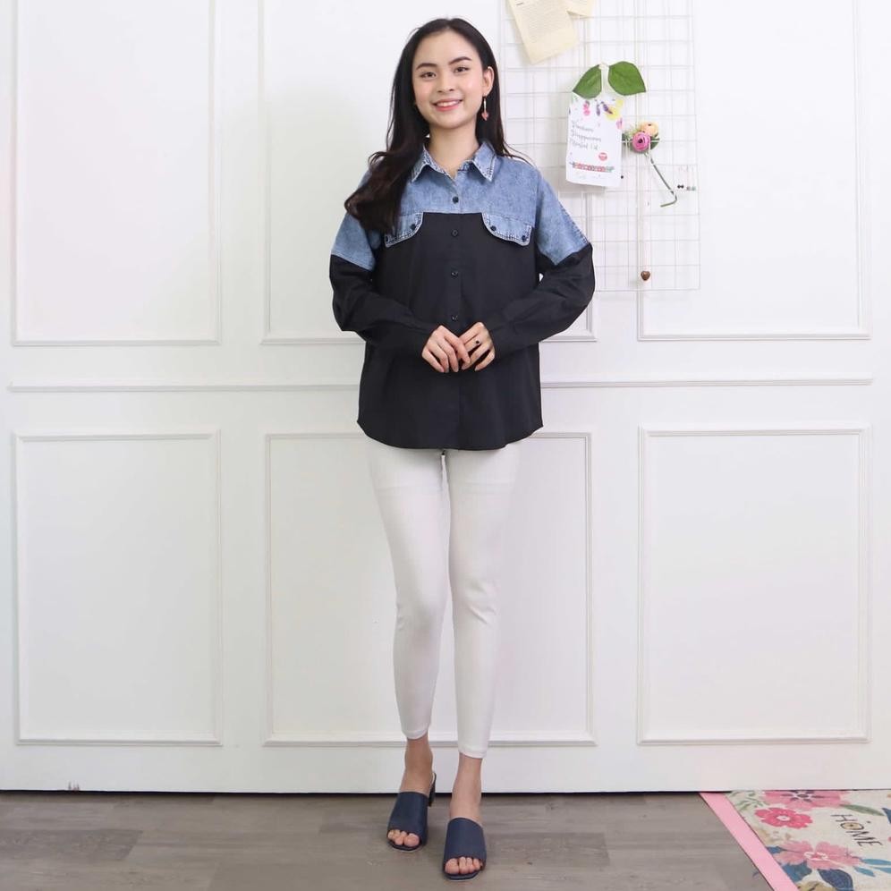 Mayors - Kemeja Wanita Kemeja Denim Jeans Kombinasi Katun Import Premium