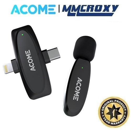 Acome Awa-V7B Wireless Microphone Clip On Jepit Dual Plug Ligthning Type C
