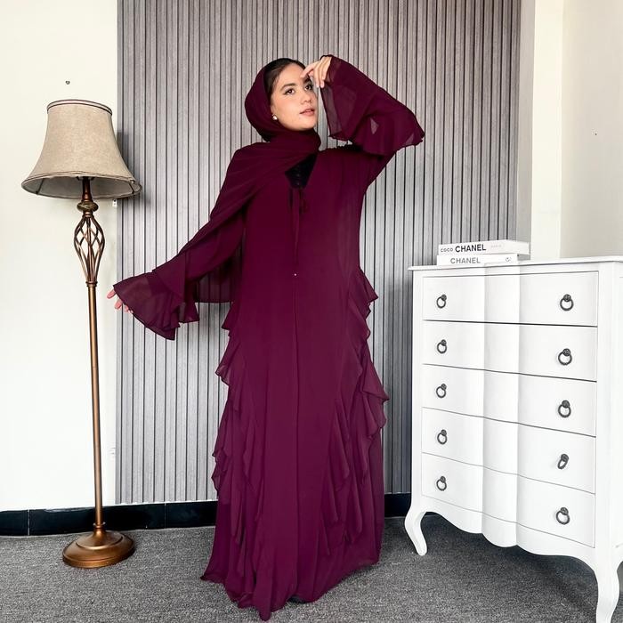 Baju Outer Abaya Set Pasmina Gamis Elegan Mewah Wanita Lebaran Samira Abaya By Sasheena