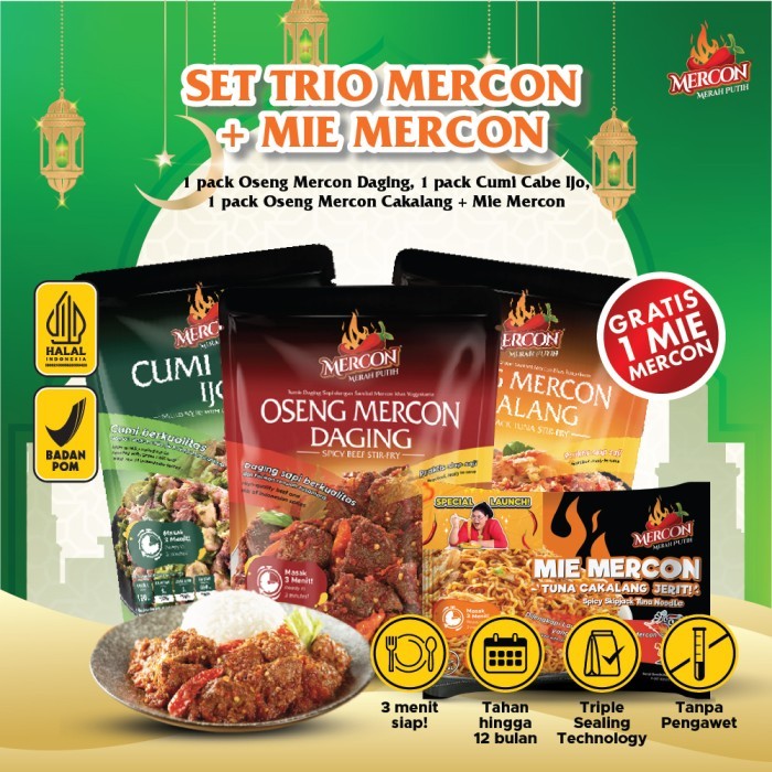 

TERBARU! Mercon Merah Putih - Set Trio Mercon Oseng Mercon Daging + Cumi + Cakalang