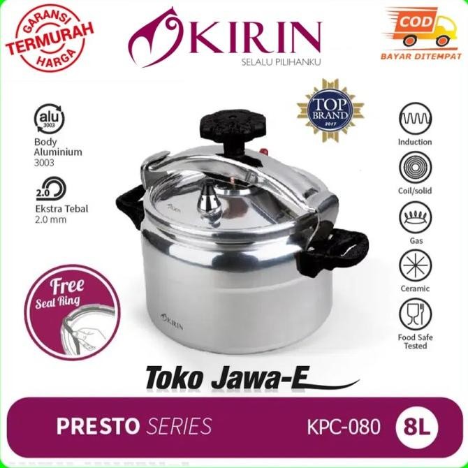 Terlaris Kirin Kpc-080 Pressure Cooker/Kirin Presto 8 Liter Ready Stok