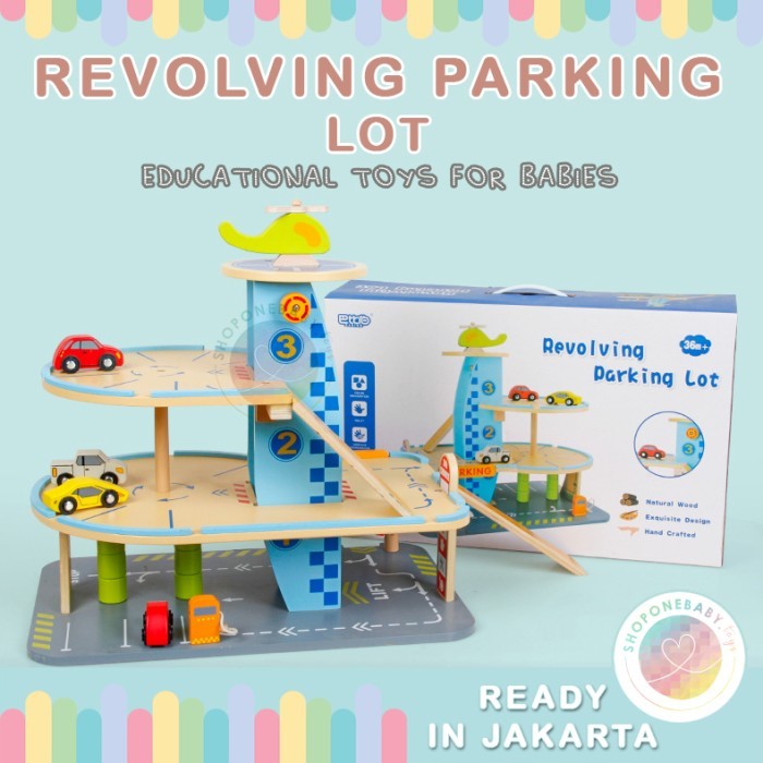 Jkt Revolving Parking Lot Vehicle Cars Toys Mainan Parkir Mobil Kayu