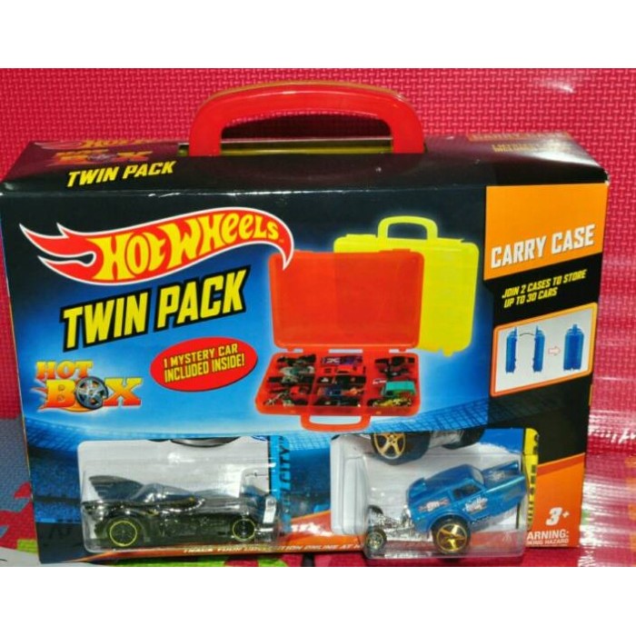 Hot Wheels Hot Box Carry Case Twin Pack + 3 cars tempat mobil