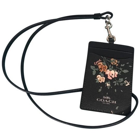 

TERBARU! Coach ID card Lanyard holder Flower Rose print Original - Black pb