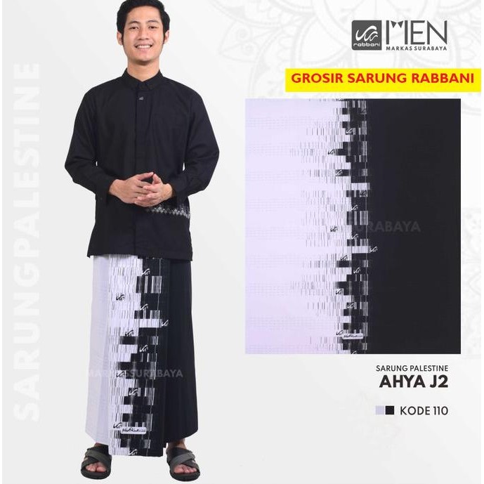 Miliki Rabbani Sarung Palestina Ahya J2 Putih Hitam Navy Motif Terbaru