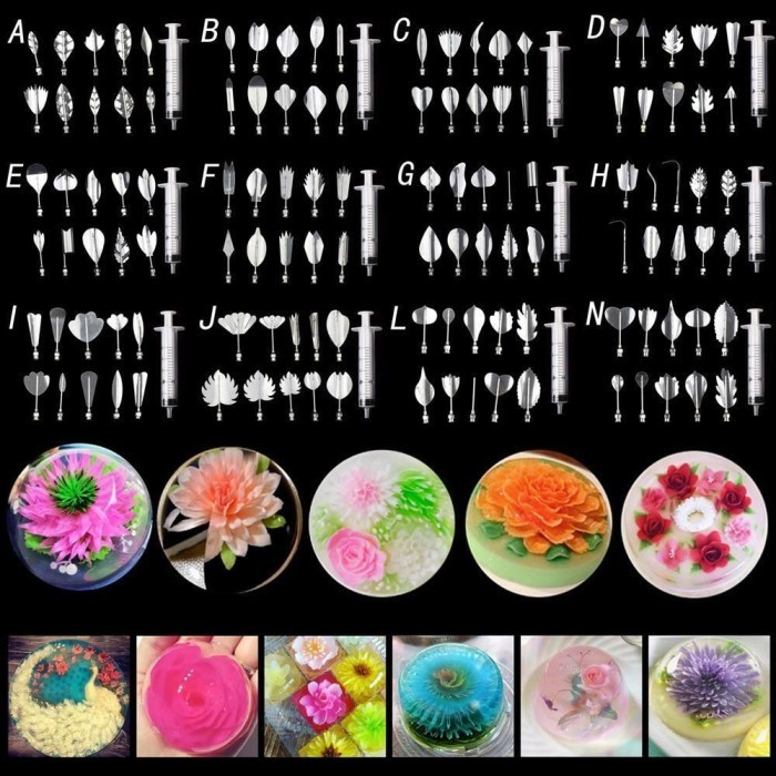 PROMO set Pudding Nozzle 3D Jelly Flower Cake Jello Gelatin Art Tool