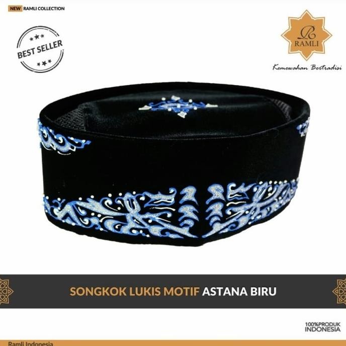 Terjangkau Songkok Kopyah Kopiah Peci Hitam Ac Lukis Premium Motif Astana Biru