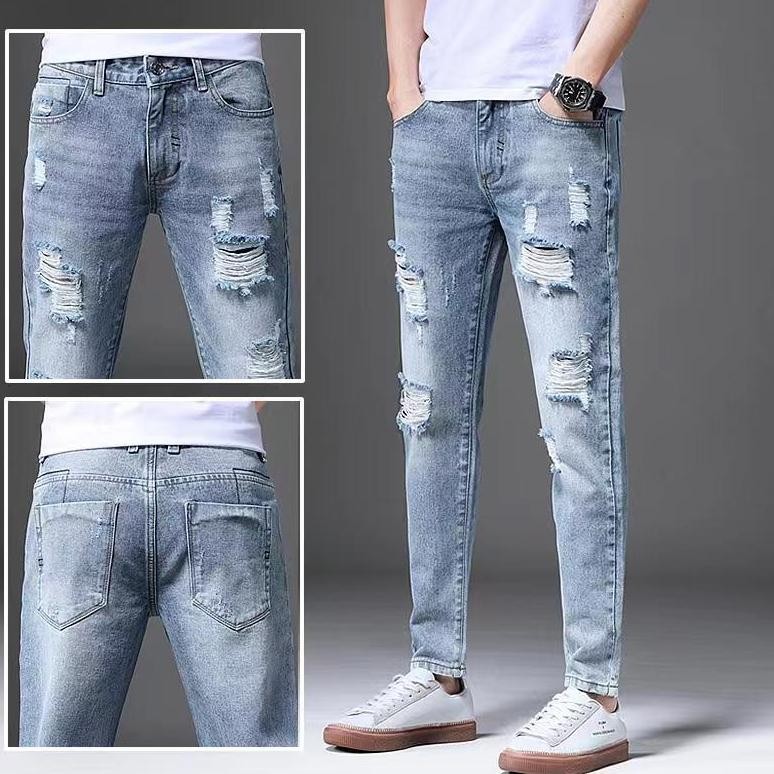 cowok kekinian celana pensil pria sobek celana pensil robek pria celana jeans pria premium celana ji