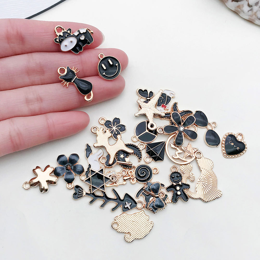 BLACK Enamel Charm Liontin Keychain Kalung Gelang DIY Lucu Kupu Hati Couple