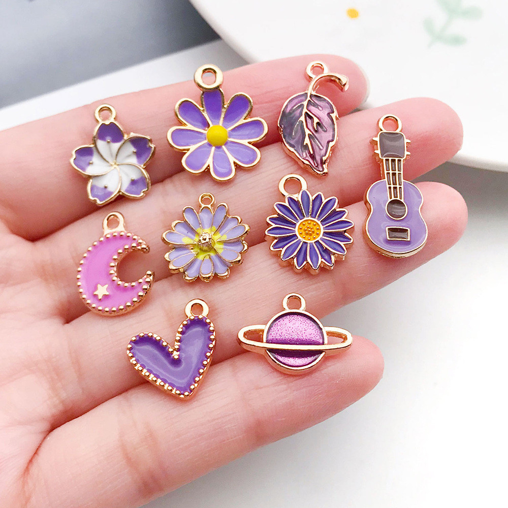 PURPLE Enamel Charm Liontin Keychain Kalung Gelang DIY Lucu Kupu Hati Couple