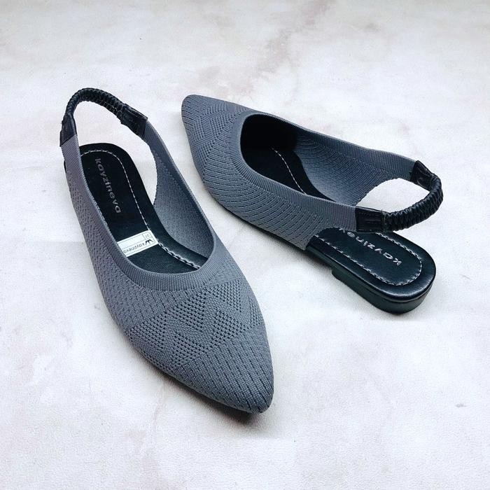 Kayzineva Ac-19 Flat Shoes Hitam Rajut Wanita Pansus Tali Belakang Hitam