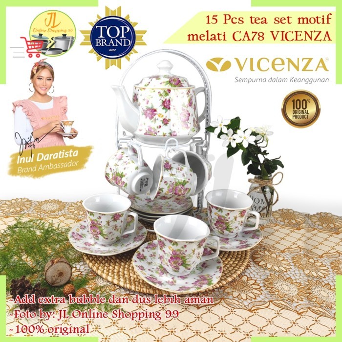 TERLARIS VICENZA TEA SET PORCELAIN MOTIF CA-78 MELATI / CANGKIT SET + TEKO / GELAS TEH KOPI +