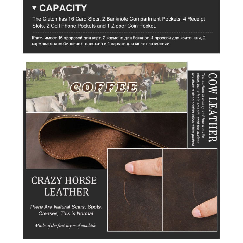 Contact's Clutch Dompet Hand Bag Pria Crazy Horse Kulit Asli HP