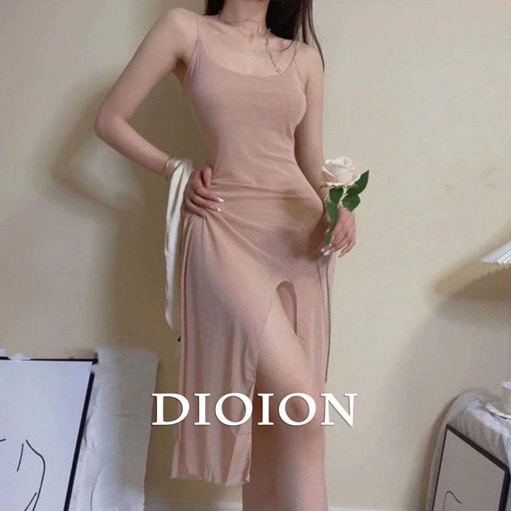 Gaun Lingerie Seksi dengan Tali, Gaun Panjang Transparan, Set Piyama