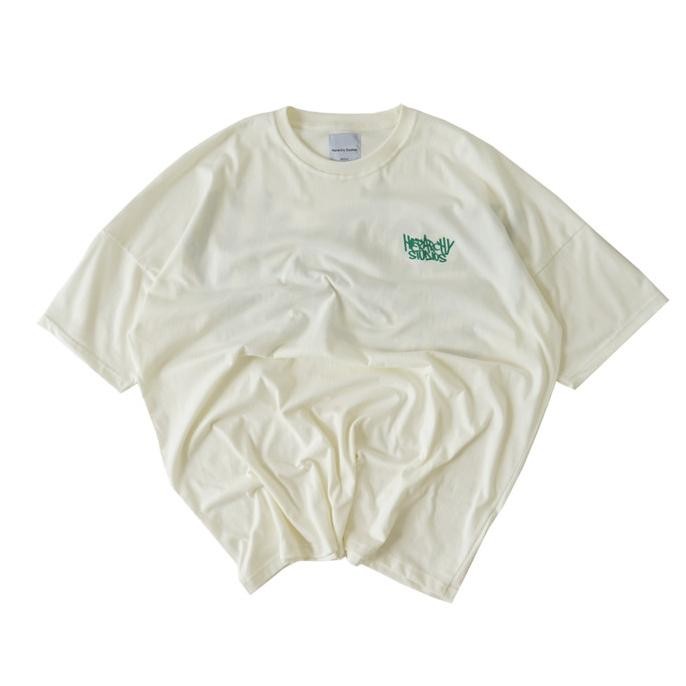 Hierarchy Studios - Graffiti Wide Logo Oversized T-Shirt White Terlaris