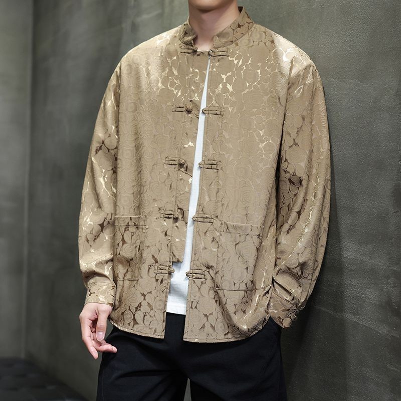 2025Setelan Tang Suit Jacquard Kancing Gaya Cina Baru, Jaket Kemeja Gaya Cina Baru