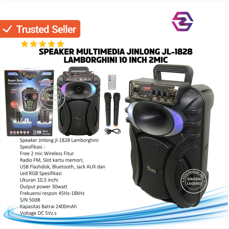 Speaker Portable Multimedia Jinlong JL-1828 Lamborghini 10 Inch 2 Mic