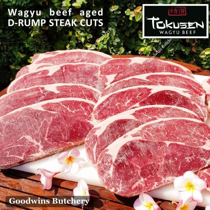 

600g 1-2pc WAGYU beef Tokusen mb 4-5 D RUMP aged frozen STEAK 3/4" 2cm alum