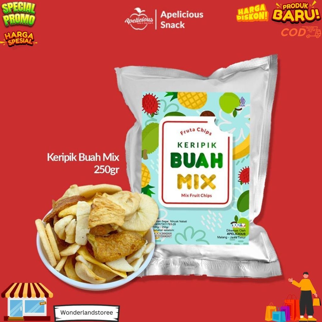 

Apelicious - Keripik Buah Sayur Mix 350G Fruta/Kripik Buah Mix 250G (Mix 6 Buah) Cemilan Snack Sehat D Promo 10.10