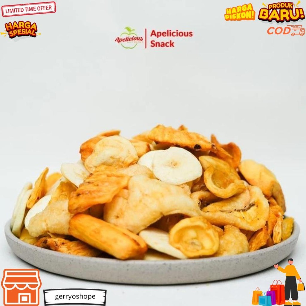 

Apelicious - Keripik Buah Sayur Mix 350G Fruta/Kripik Buah Mix 250G (Mix 6 Buah) Cemilan Snack Sehat D Promo 10.10