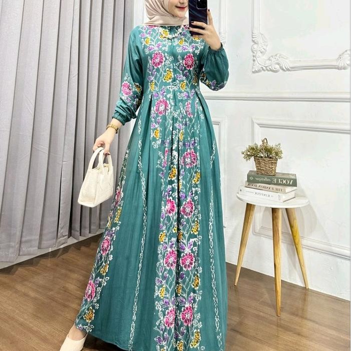 Gamis Twil Ori Motif Bunga Twill Dress Wanita Muslim