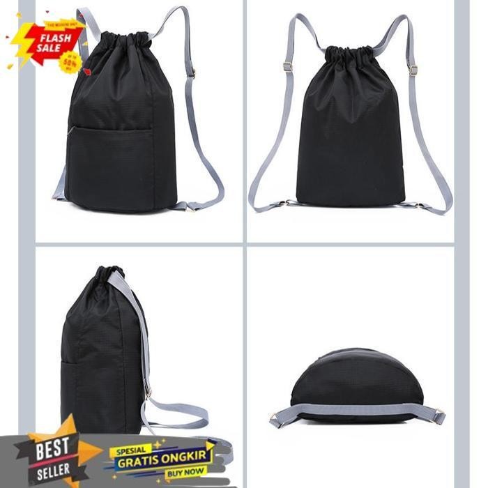 TERBAIK STRING BAG PRIA DAN WANITA / TAS SERUT UNISEX/ TAS PUNGGUNG MOTIF SABLON POLOS / TAS MURAH M