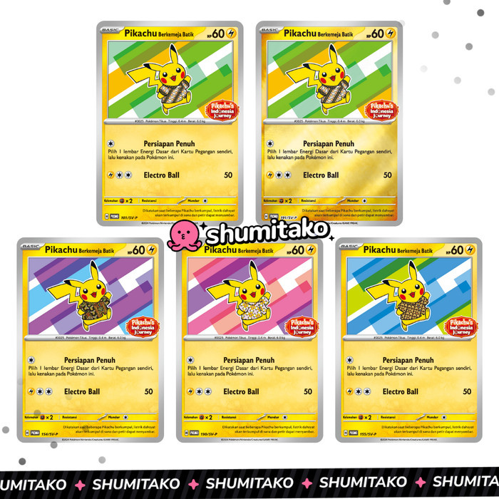 Kartu Pokemon TCG Cards Pikachu Berkemeja Batik Xatu Staryu Flower Hologram