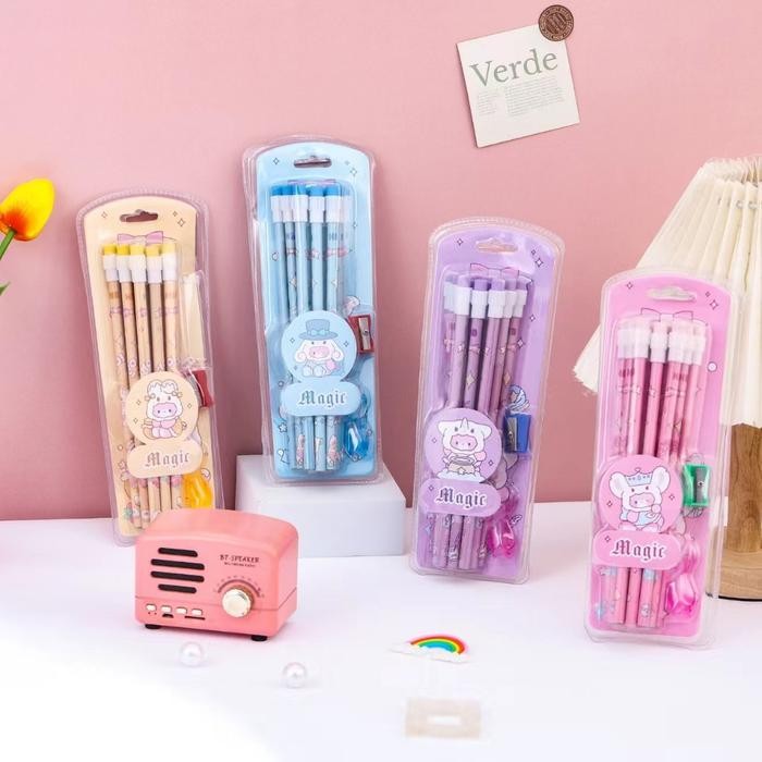 

[Grosir Atk] 1 Lusin (12 Pcs) Pensil Dan Penghapus Mini + Rautan + Pensil Grip Motif Kuromi