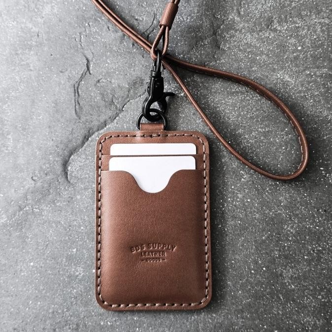 

PROMO / BDS BROOKS BROWN - Handcrafted leather Lanyard ID card Holder, triple slot Non COD