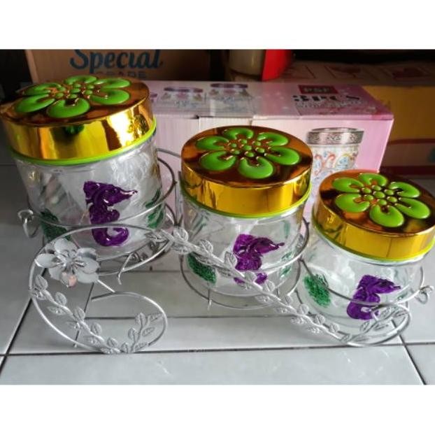 er-87 [2 kg] Toples kaca set 3 pcs + keranjang ( toples lebaran) Terlaris
