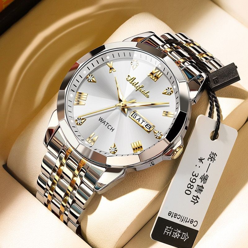 Jam Tangan Mekanis Otomatis Asli untuk Pria, Tahan Air, Bercahaya, Kalender, Ultra-tipis, Jam Tangan