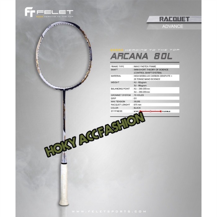 Raket Badminton Felet Arcana 80L - Arcana 80 L Black White Original