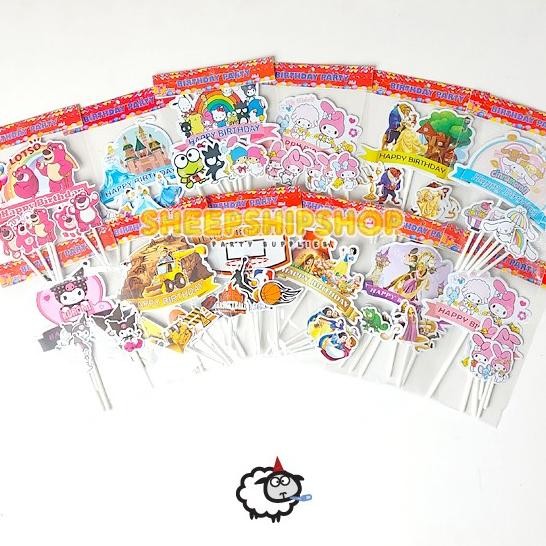 *$*$*$*$] CAKE TOPPER TUSUK PLASTIK KARAKTER PRICESS SANRIO SEPAK BOLA Kartun Kue Ulang Tahun Happy 