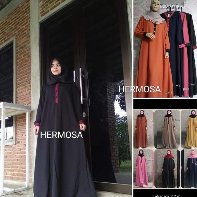 BEST SELLER ABAYA BASIC HERMOSA WARNA MARUN POLOS BAHAN WOLLYCREPE PREMIUM-ABAYA KEKINIAN