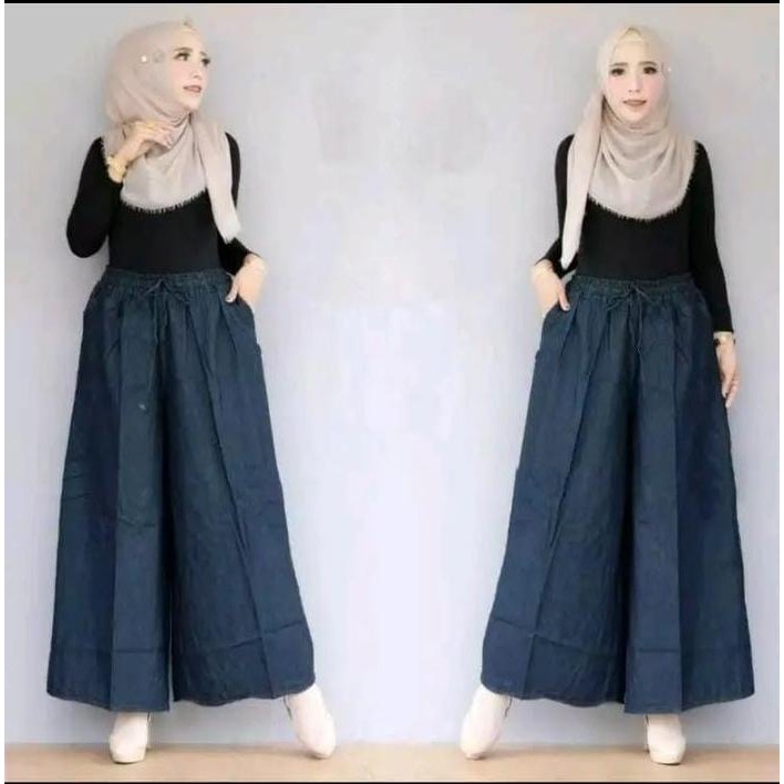 Celana Jeans Polos Karet Nyaman Panjang Santai Wanita Melar Kaki Kulot Levis Jumbo Asli 100%