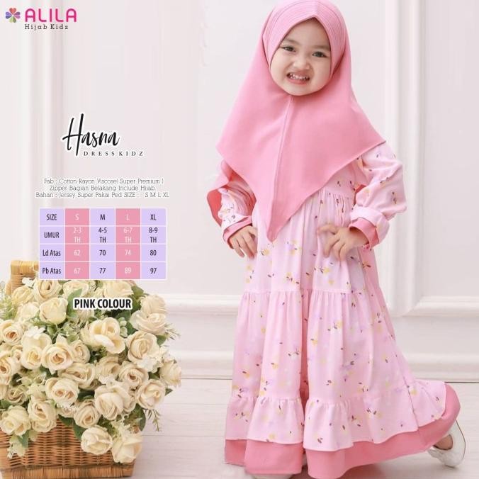 setelan gamis jilbab anak hasna syari kids rayon premium adem -alila