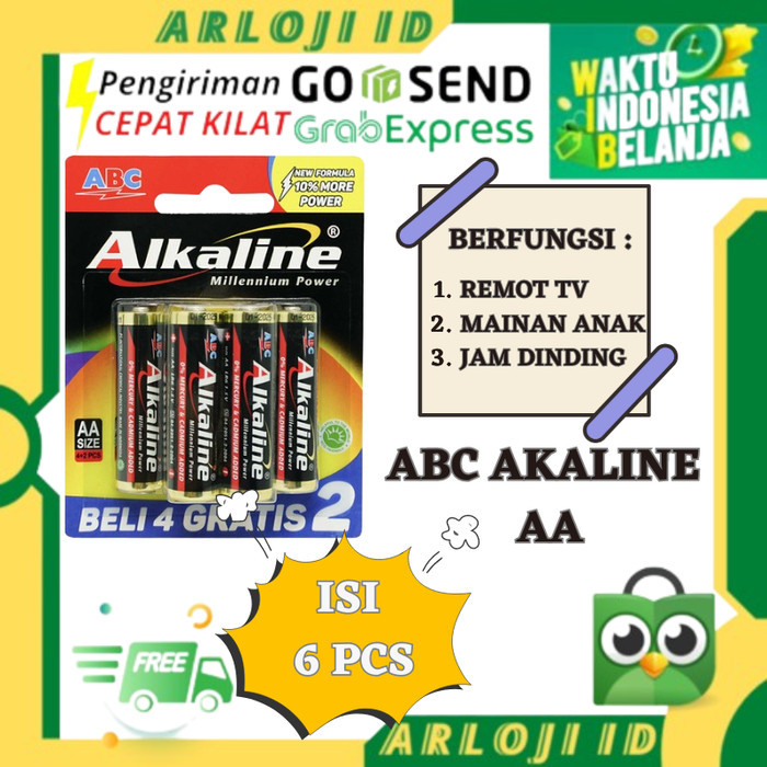Aa Alkaline Isi 6 Baterai Abc Alkaline Mainan Anak Jam Dinding