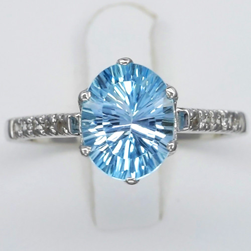 JS117 3.20ct Natural Blue Topaz Ring With Natural White Zircon 925 Sterling Silver Size 8US