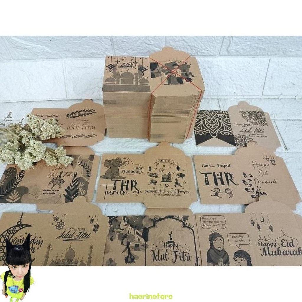 

Angpao Lebaran/Amplop Lebaran Kraf 1Kg Masih Lembaran(Kurlab 500Psc)8 Motif Kilat