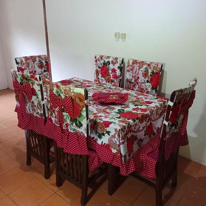 (COD) Paket Kitchen Satu 1 Set 14 Pcs Sarung Cover Kursi Kerusi Taplak Meja Makan Prasmanan Kotak Te