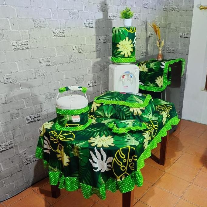 COD Paket Kitchen Set 8 Pcs Taplak Meja Makan Oval Sarung Cover Galon Kulkas Magicom Mejikom Tudung 