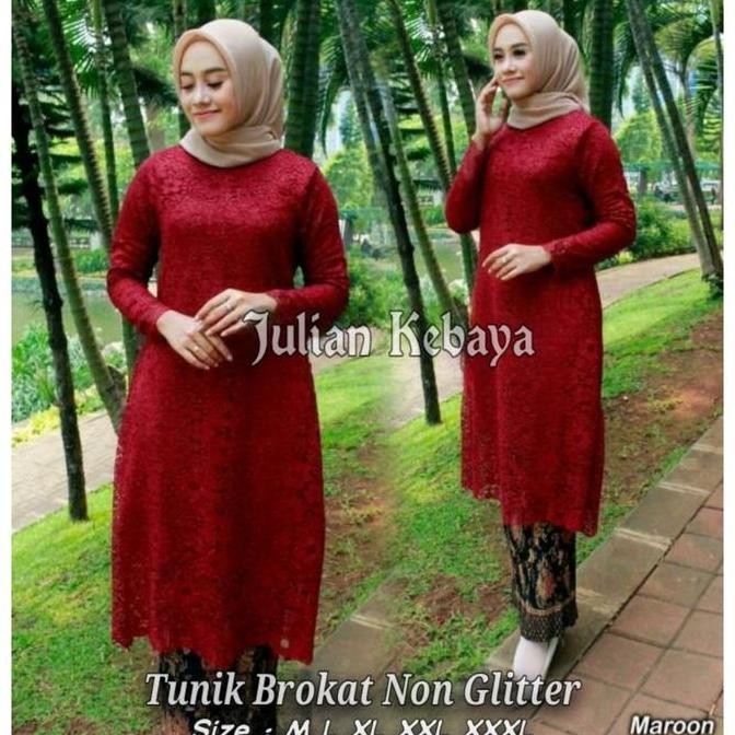 Setelan Kebaya Brukat Tunik Modern Jumbo Ld 120Cm Baju Brokat Batik Dress Wanita  Kondangan Atasan P